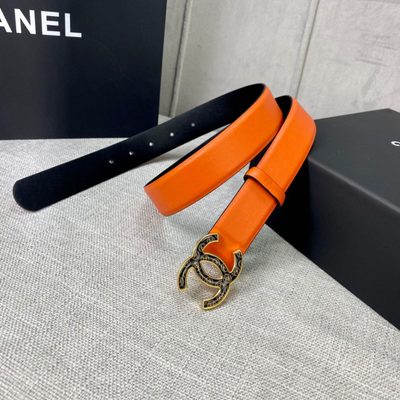 Chanel orange leather belt featuring a silver-tone buckle — 9