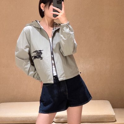 Burberry Cropped Reversible Check Hooded Jacket — 6