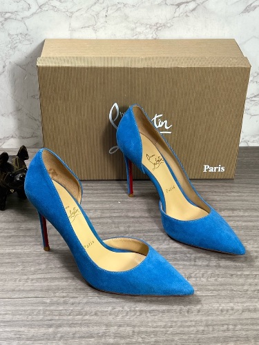 Christian Louboutin Iriza 100 blue suede d'Orsay pumps — 4