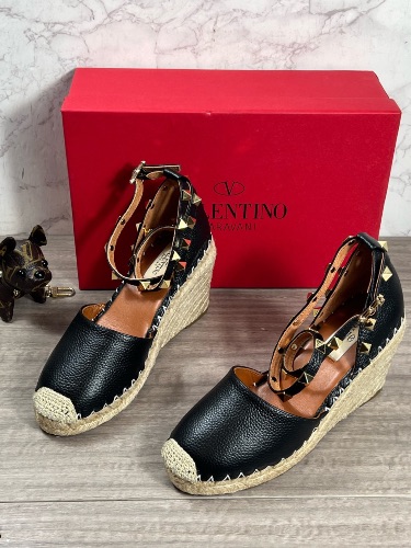 Valentino Garavani Rockstud Double leather wedge espadrilles — 3