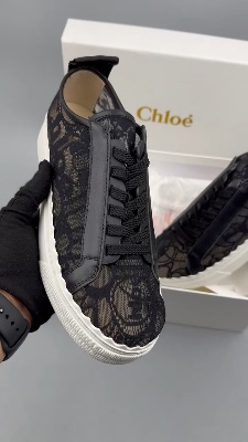 Chloé Lauren lace low-top sneakers in black — 5