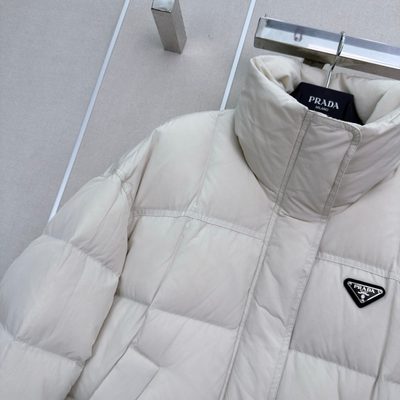 Prada white Re-Nylon cropped down puffer jacket — 3