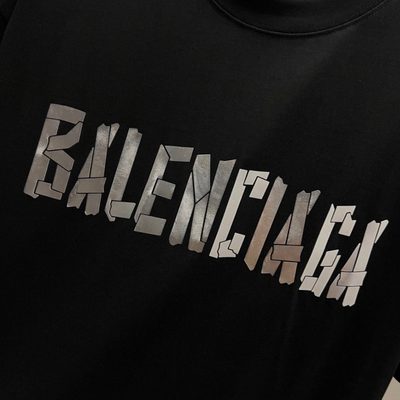 Balenciaga Black Cotton Oversized Tape Logo T-Shirt — 7