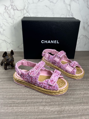 Chanel Pink/Purple Tweed Velcro Dad Sandals — 4