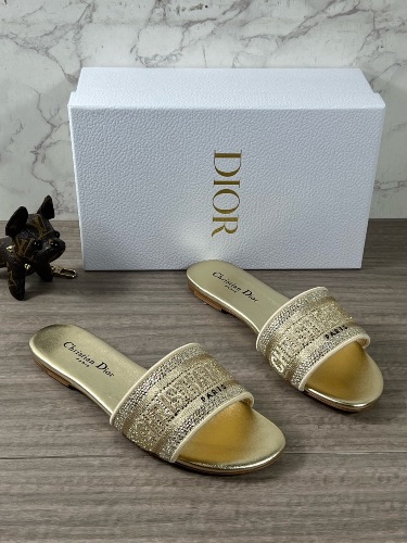 Christian Dior Metallic Gold Strass Embroidered Dway Slide Sandals — 4