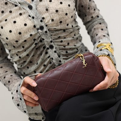Saint Laurent Cassandre Bijou quilted textured-leather pouch — 3
