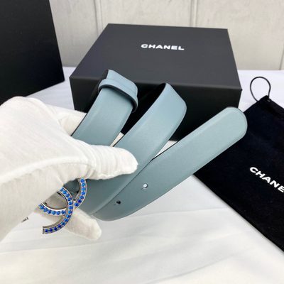 Chanel leather belt in turquoise featuring a silver-tone buckle — 5