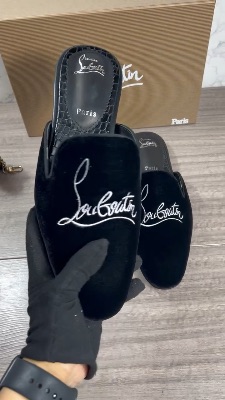 Christian Louboutin Navy Coolito velvet slippers — 5