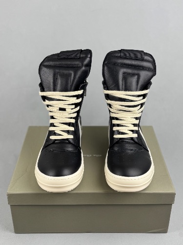 Rick Owens Geobasket sneakers in a black and milk colorway — 3