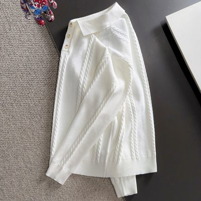 Burberry long-sleeved cable-knit polo sweater — 7