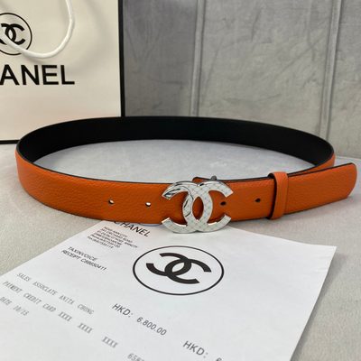 Chanel belt is crafted from orange textured leather and features a prominent gold-tone CC logo buckl — 4