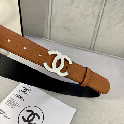 Chanel brown leather belt featuring a silver-tone logo buckle — 4
