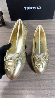 Chanel metallic gold quilted lambskin ballerina flats — 5