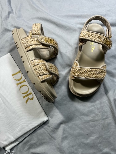Dior Dioract Woven Raffia Dad Sandals in beige