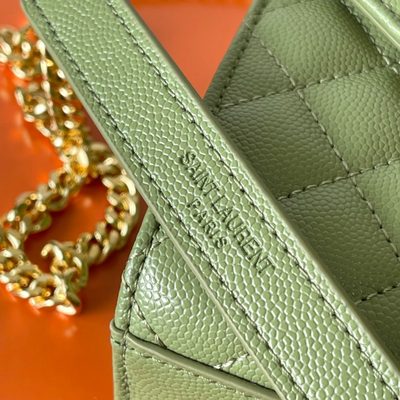 Saint Laurent grey grain de poudre textured leather envelope chain bag — 6