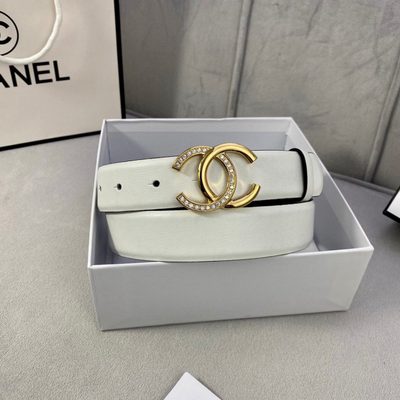 Chanel belt features white cowhide leather and a gold-tone CC buckle — 3
