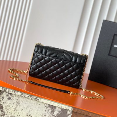Saint Laurent grey grain de poudre textured leather envelope chain bag — 3