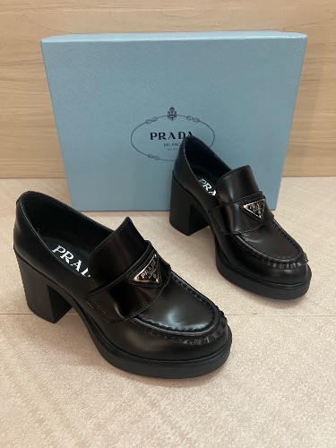 Prada Chocolate brushed leather loafers in black — 4