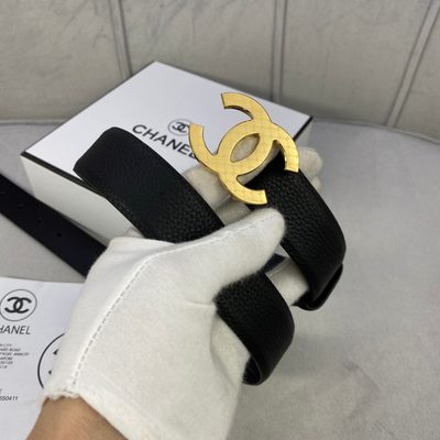 Chanel leather belt featuring a silver CC logo buckle — 6