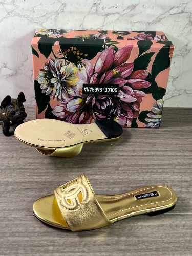 Dolce & Gabbana gold leather slides