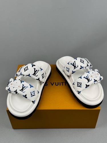 Louis Vuitton Pool Pillow Comfort Mules in blue and white monogram nylon — 4