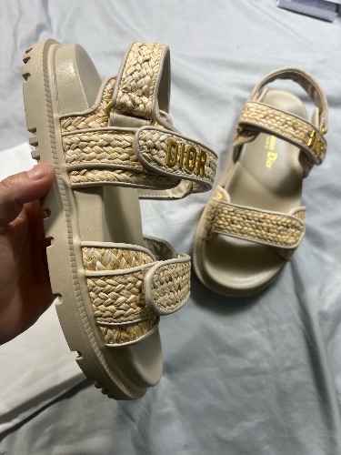 Dior Dioract Woven Raffia Dad Sandals in beige — 4