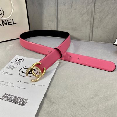 Chanel belt features a silver-toned, rhinestone-encrusted CC logo buckle — 7