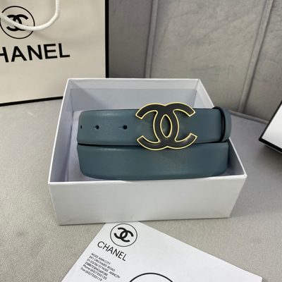 Chanel lambskin leather belt in a blue-gray hue, featuring a distinctive silver-tone interlocking CC — 5