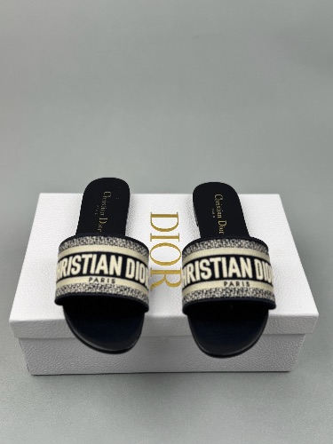 Christian Dior Dway black fabric embroidered slides — 3