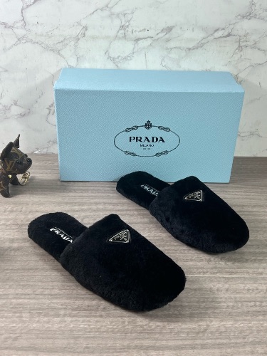 Prada black sheepskin shearling mules — 4