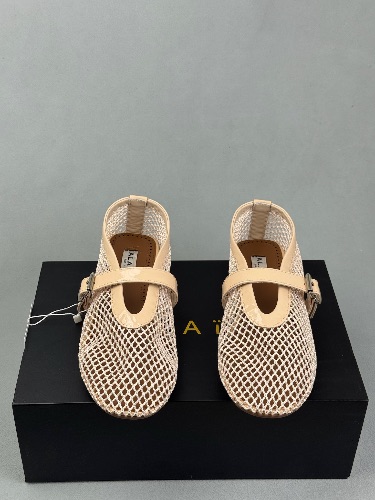 Alaïa beige fishnet mesh ballet flats — 3
