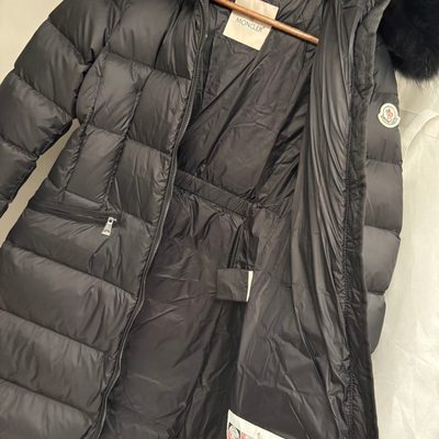 Moncler Boedic hooded shearling-trimmed long down jacket — 9