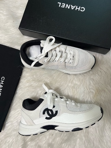 Chanel CC logo mesh and grained calfskin sneakers