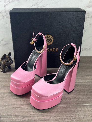 Versace Medusa Aevitas Platform Pumps in pink satin — 3