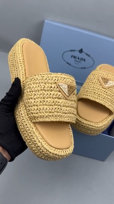 Prada natural crochet platform slides — 5