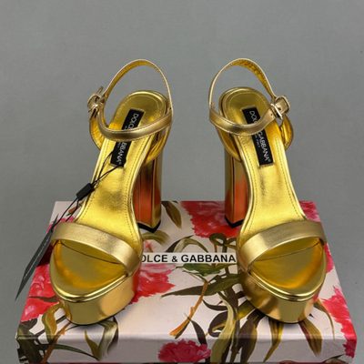 Dolce & Gabbana Keira ankle strap platform heels in gold — 4