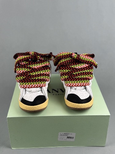 Lanvin Curb sneakers featuring white leather and contrasting colorful patterned laces — 3