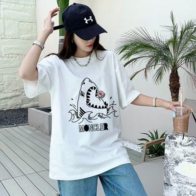 Moncler Enfant white cotton shark-motif t-shirt — 8