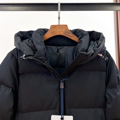 Moncler black longline belted hooded puffer coat — 3