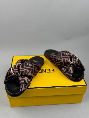 Fendi Feel FF logo sandals in brown satin with knotted straps — 4