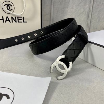 Chanel black quilted leather belt features a distinctive gold-toned CC logo buckle — 6
