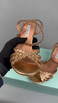 Aquazzura Tequila 85 or 105 embellished leather sandals in gold — 5