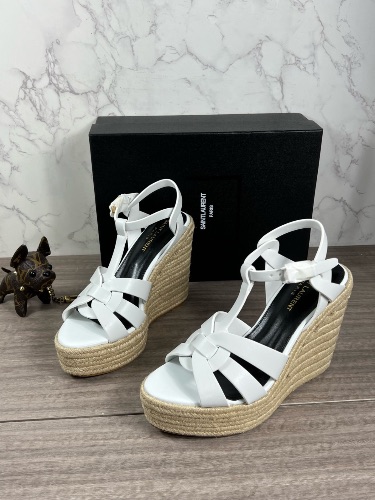Saint Laurent Tribute woven leather espadrille wedge sandals — 3