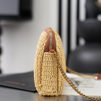 Saint Laurent Gaby leather-trimmed raffia shoulder bag — 5