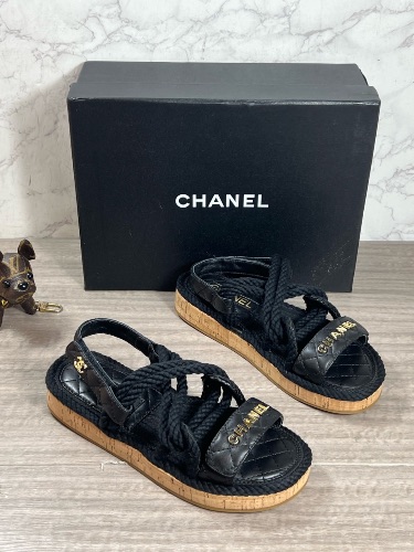 Chanel Black Rope and Quilted Leather Dad Sandals — 4