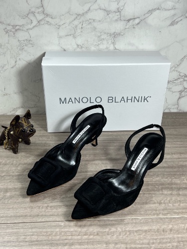 Manolo Blahnik Maysli black suede slingback pumps — 3