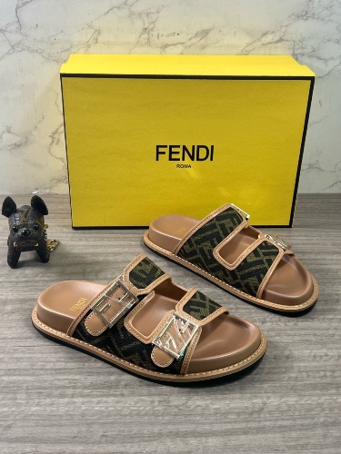 Fendi Feel sandals in a brown FF jacquard fabric — 4