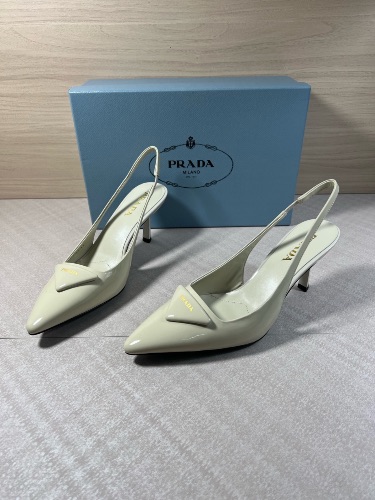 Prada white patent leather slingback pumps — 3
