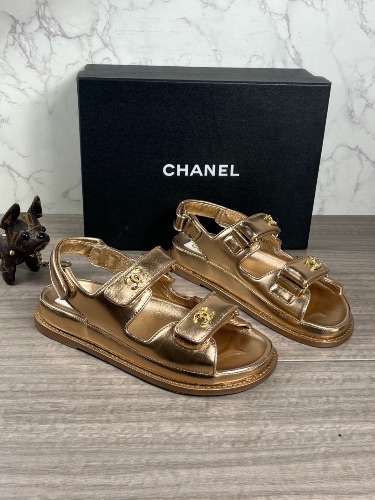 Chanel gold laminated calfskin dad sandals — 4