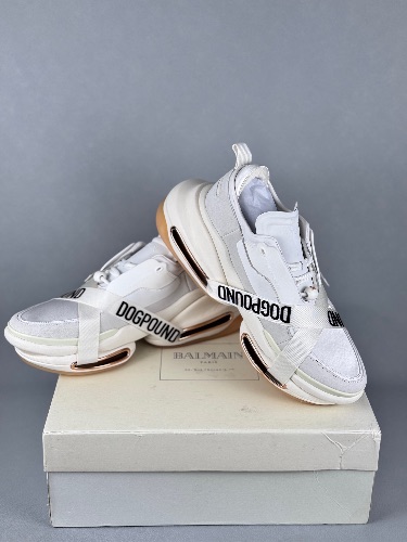 Balmain x Dogpound white leather and knit B-Bold low-top sneakers — 3